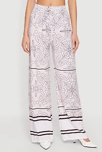 Patterned Drawstring Detail Pull On Wide Leg Pants