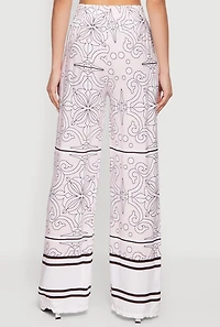 Patterned Drawstring Detail Pull On Wide Leg Pants
