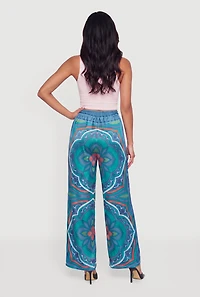 Satin Patterned High Waisted Wide Leg Pants