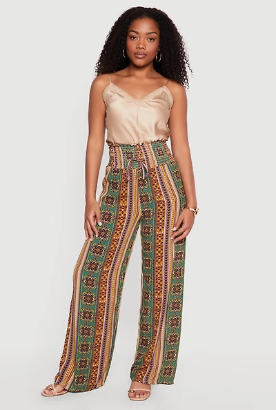 Printed Pattern Smocked Waist Palazzo Pants