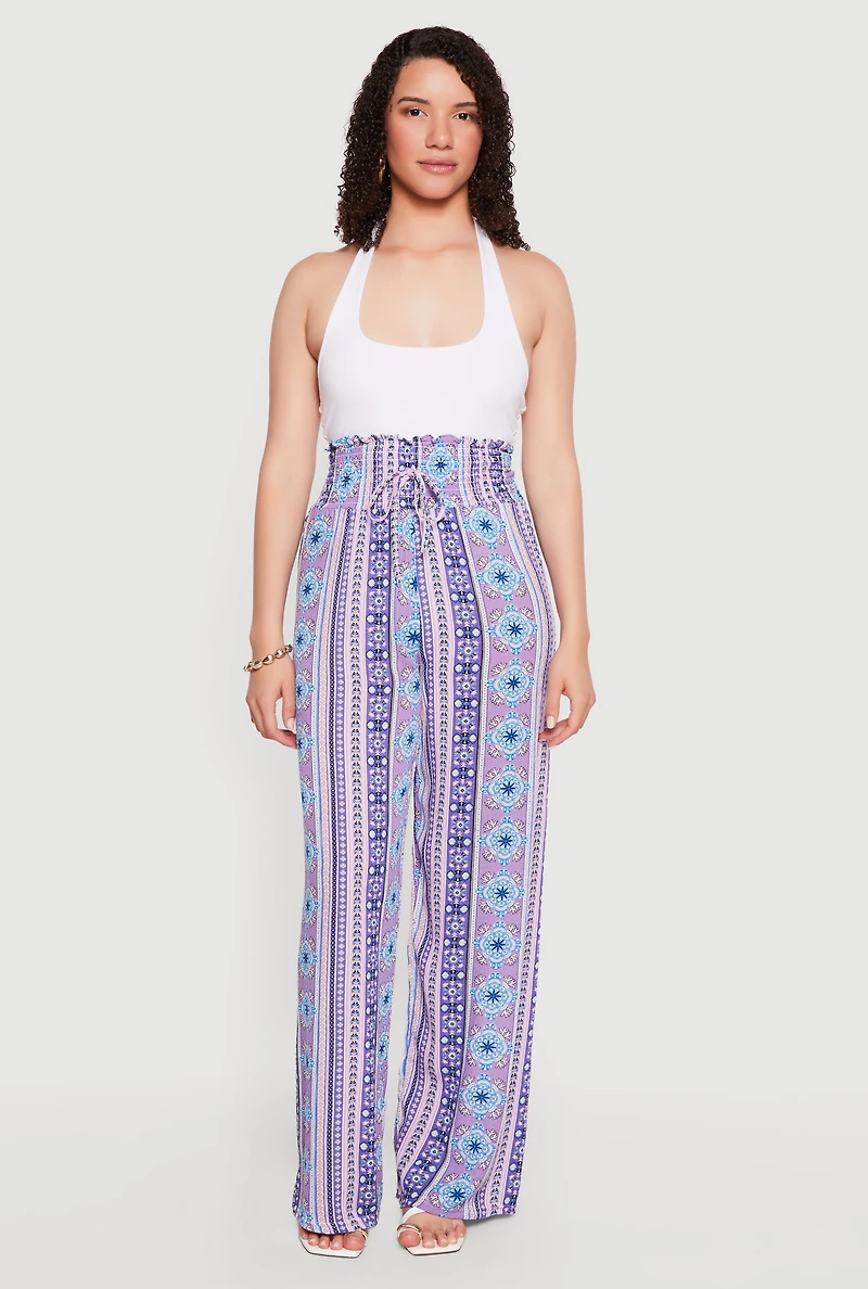 Printed Pattern Smocked Waist Palazzo Pants