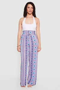 Printed Pattern Smocked Waist Palazzo Pants