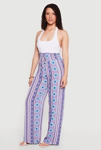 Printed Pattern Smocked Waist Palazzo Pants