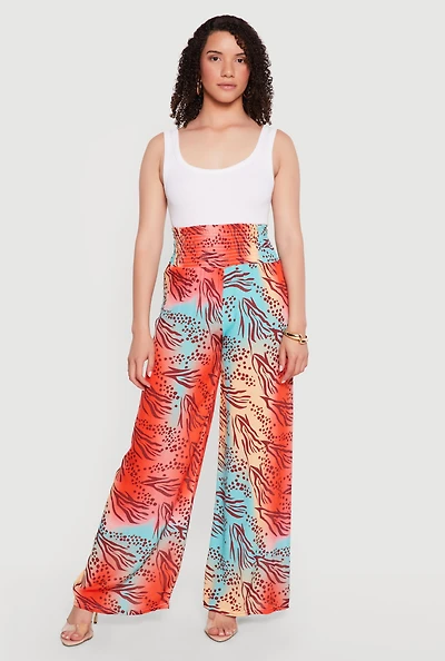 Smocked Waist Printed Palazzo Pants