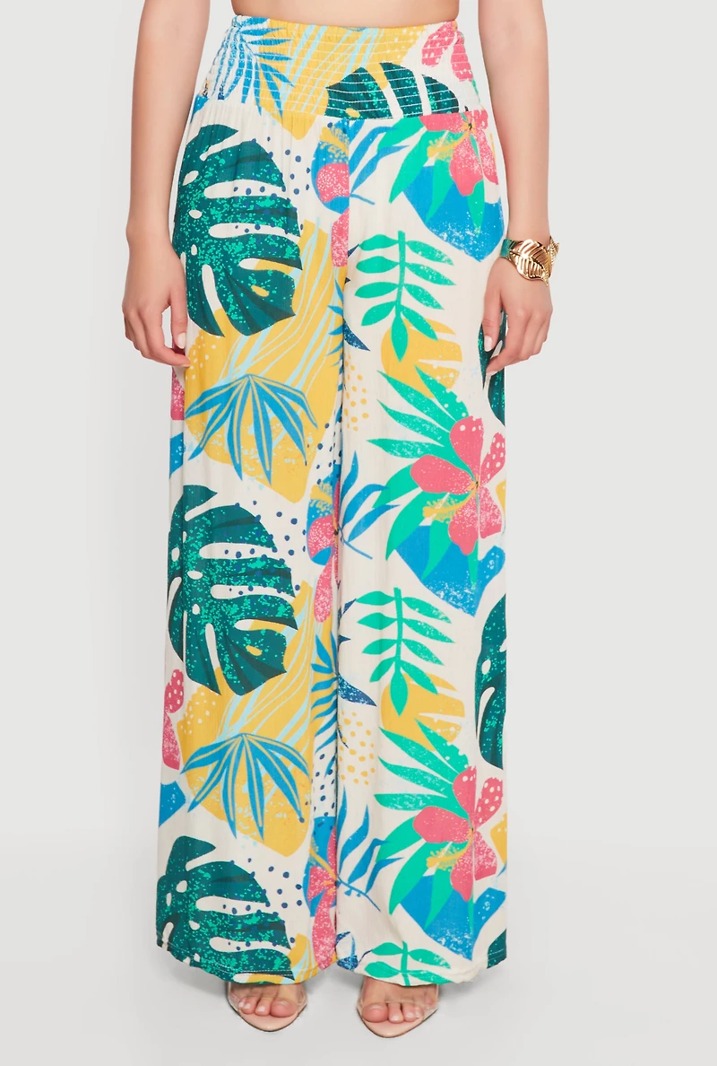 Smocked Waist Printed Palazzo Pants