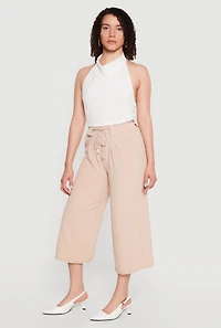 Crepe Knit Pleated High Waisted Capris Pants