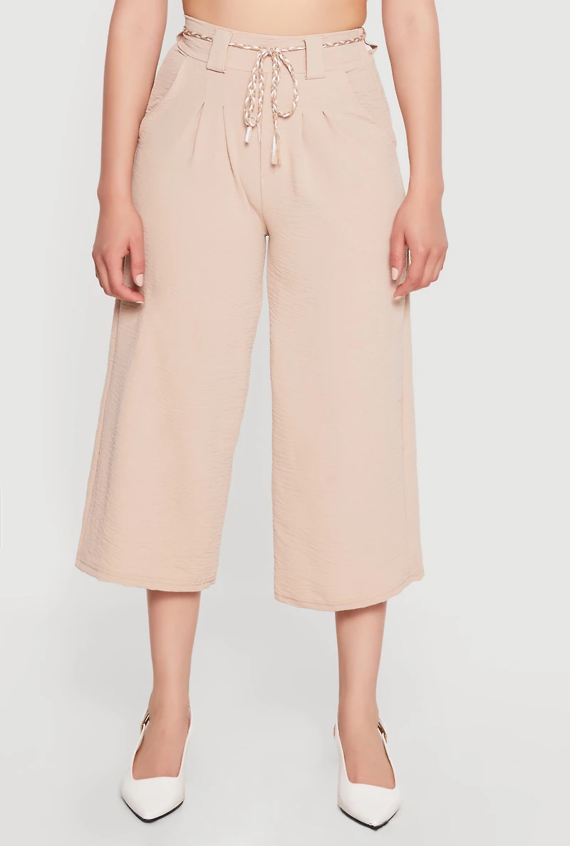Crepe Knit Pleated High Waisted Capris Pants