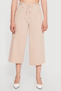 Crepe Knit Pleated High Waisted Capris Pants