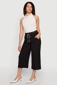 Crepe Knit Wide Leg Culottes with Rope Belt
