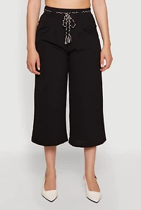 Crepe Knit Wide Leg Culottes with Rope Belt