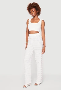 Textured Knit Tiered High Waisted Pants