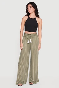 Smocked High Waist Wide Leg Casual Pants