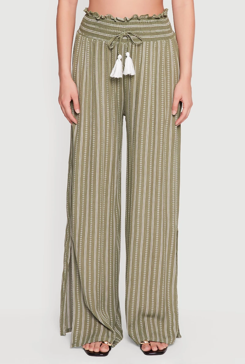 Smocked High Waist Wide Leg Casual Pants