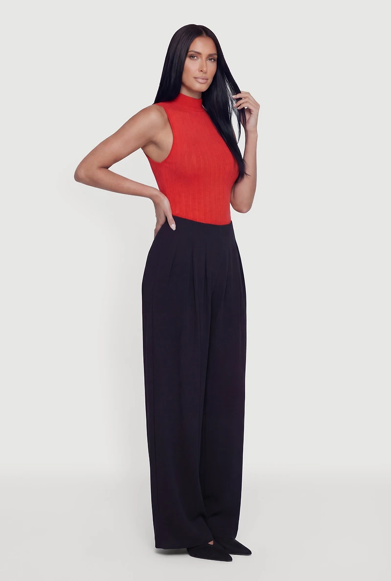 Crepe Knit Pleated Pull On Dress Pants