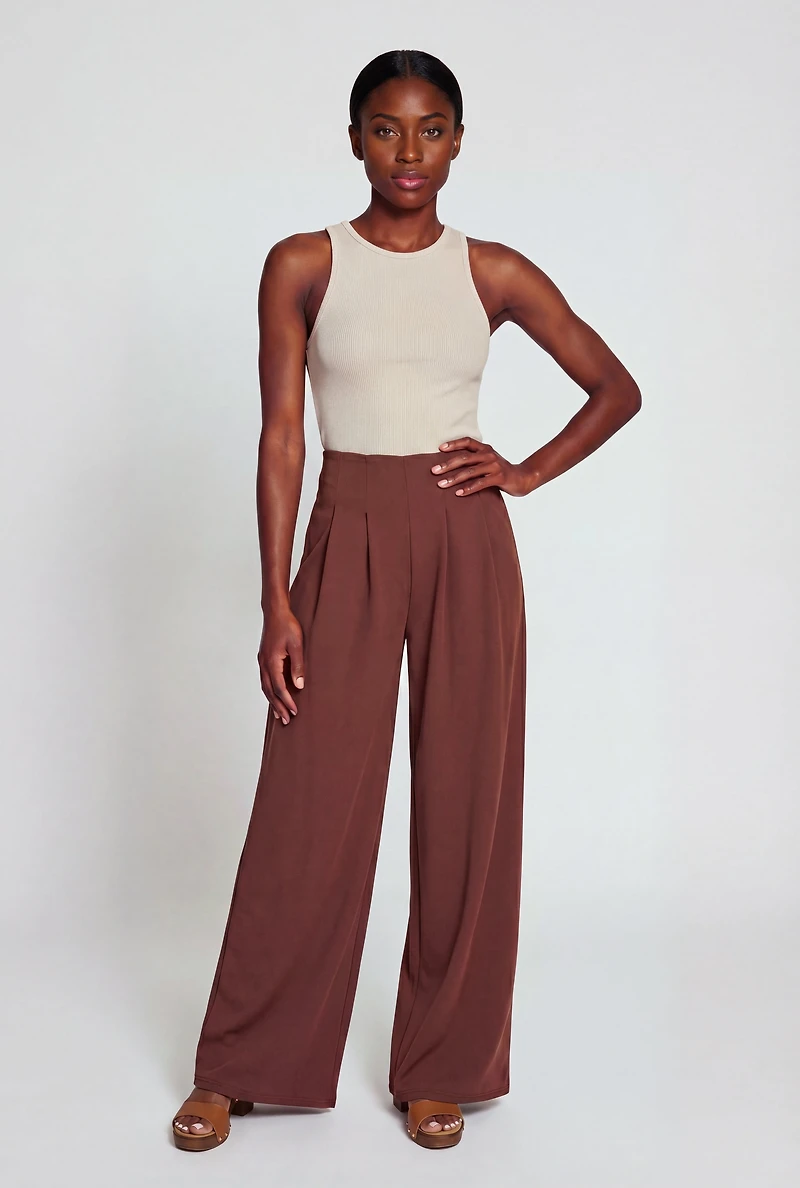 Crepe Knit Pleated Pull On Dress Pants