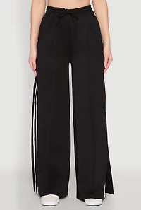 Womens Pintuck Varsity Stripe Side Slit Pants, Black, Size S