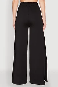 Womens Pintuck Varsity Stripe Side Slit Pants, Black, Size S