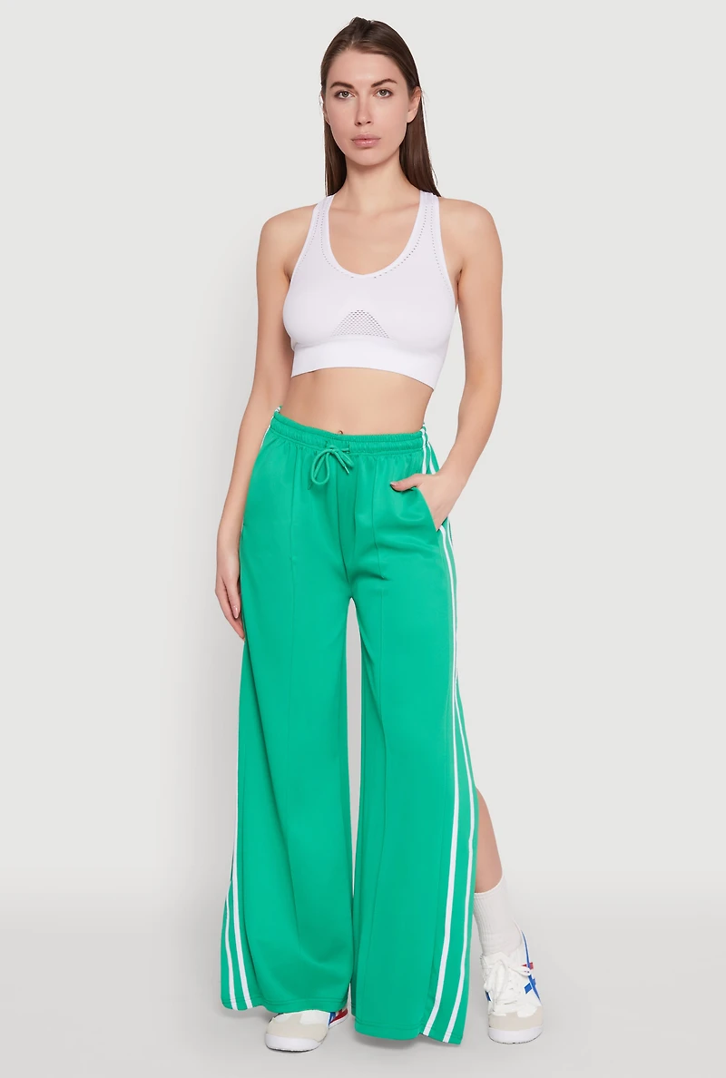 Pintuck Varsity Stripe Side Slit Pants