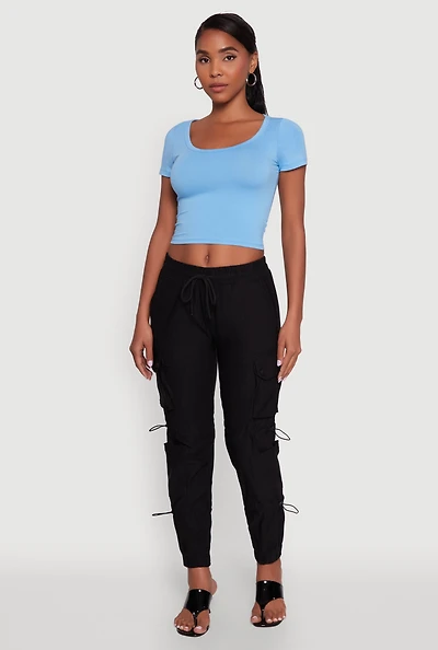 Womens Stylish Cargo Pocket Toggle Drawstring Joggers,