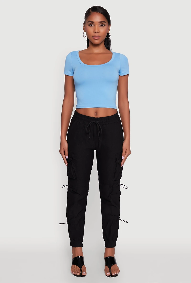 Womens Stylish Cargo Pocket Toggle Drawstring Joggers,