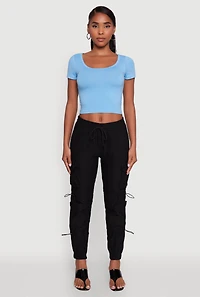 Womens Stylish Cargo Pocket Toggle Drawstring Joggers,