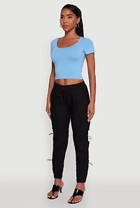 Womens Stylish Cargo Pocket Toggle Drawstring Joggers,