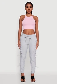 Womens Stylish Cargo Pocket Toggle Drawstring Joggers, Silver, Size M