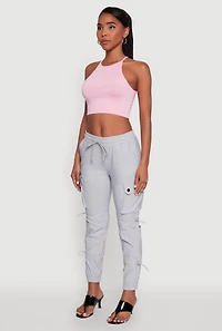 Womens Stylish Cargo Pocket Toggle Drawstring Joggers, Silver, Size M