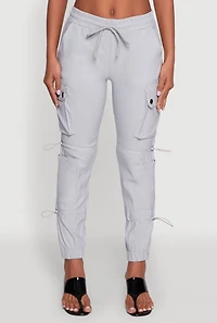 Womens Stylish Cargo Pocket Toggle Drawstring Joggers, Silver, Size M