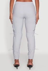 Womens Stylish Cargo Pocket Toggle Drawstring Joggers, Silver, Size M