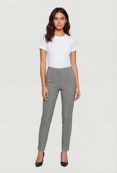 High Waisted Pintuck Detail Slim Straight Dress Pants