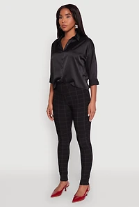 Womens Body Contour Windowpane Plaid Pants, Black, Size M