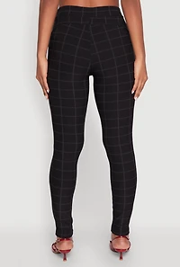 Womens Body Contour Windowpane Plaid Pants, Black, Size M