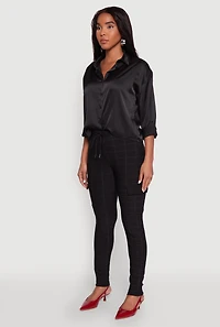 Womens Body Contour Drawstring Waist Dress Pants, Black, Size S