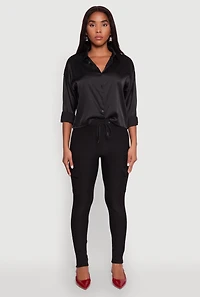 Womens Body Contour Drawstring Cargo Pants, Black, Size M