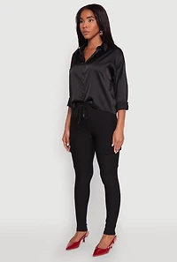 Womens Body Contour Drawstring Cargo Pants, Black, Size M