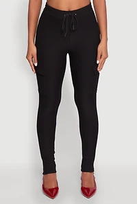 Womens Body Contour Drawstring Cargo Pants, Black, Size M
