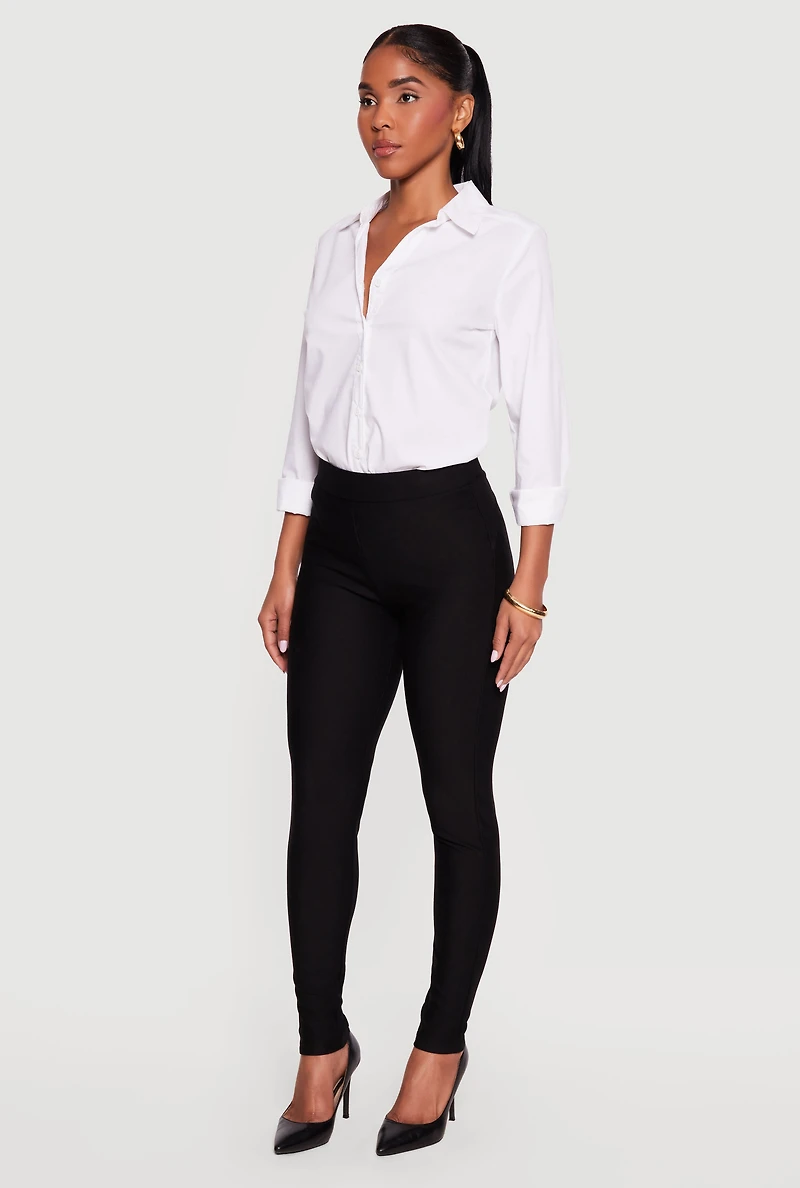 Solid Ponte High Waisted Skinny Pants