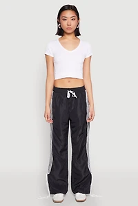 Womens Tie Side Varsity Stripe Track Pants, Black, Size M