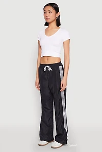 Womens Tie Side Varsity Stripe Track Pants, Black, Size M