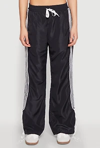 Womens Tie Side Varsity Stripe Track Pants, Black, Size M