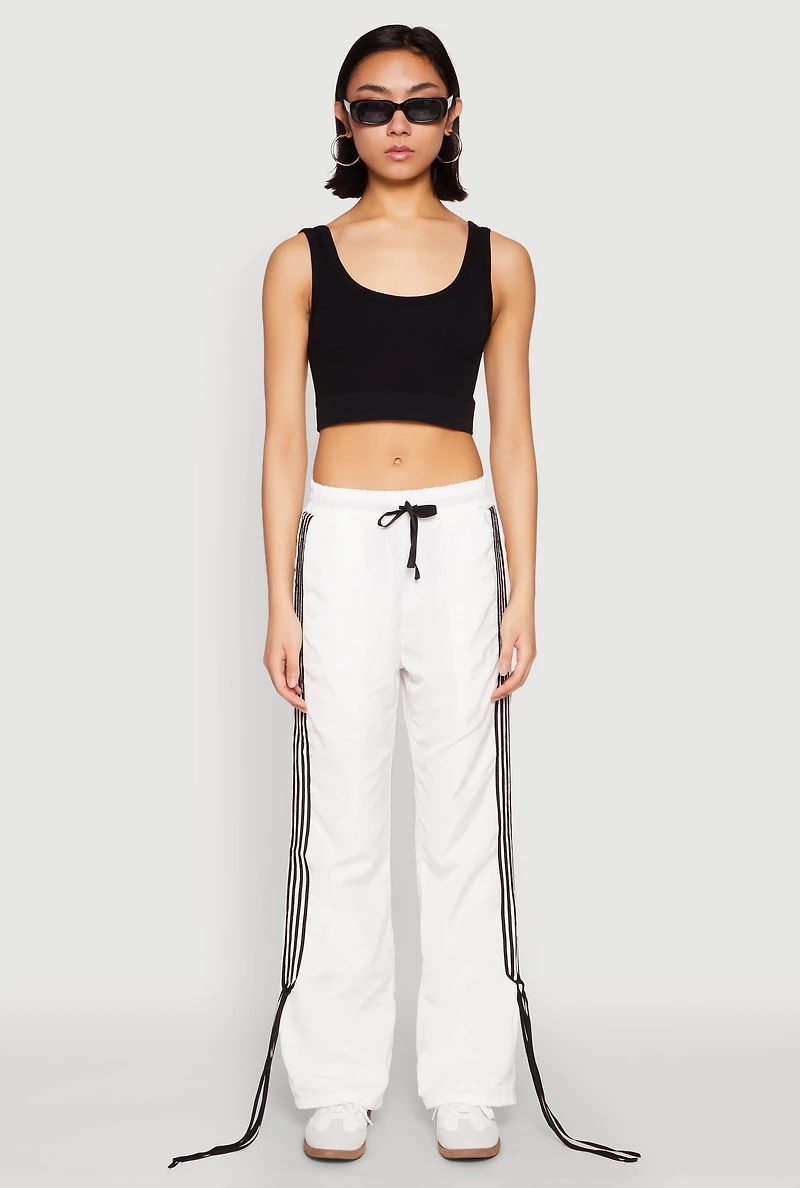 Womens Tie Side Varsity Stripe Track Pants, White,