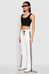 Womens Tie Side Varsity Stripe Track Pants, White,