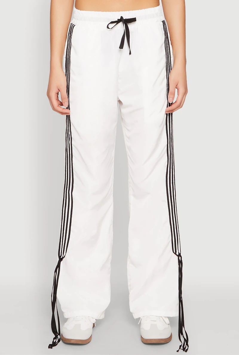 Womens Tie Side Varsity Stripe Track Pants, White,