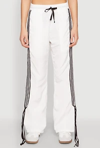 Womens Tie Side Varsity Stripe Track Pants, White,