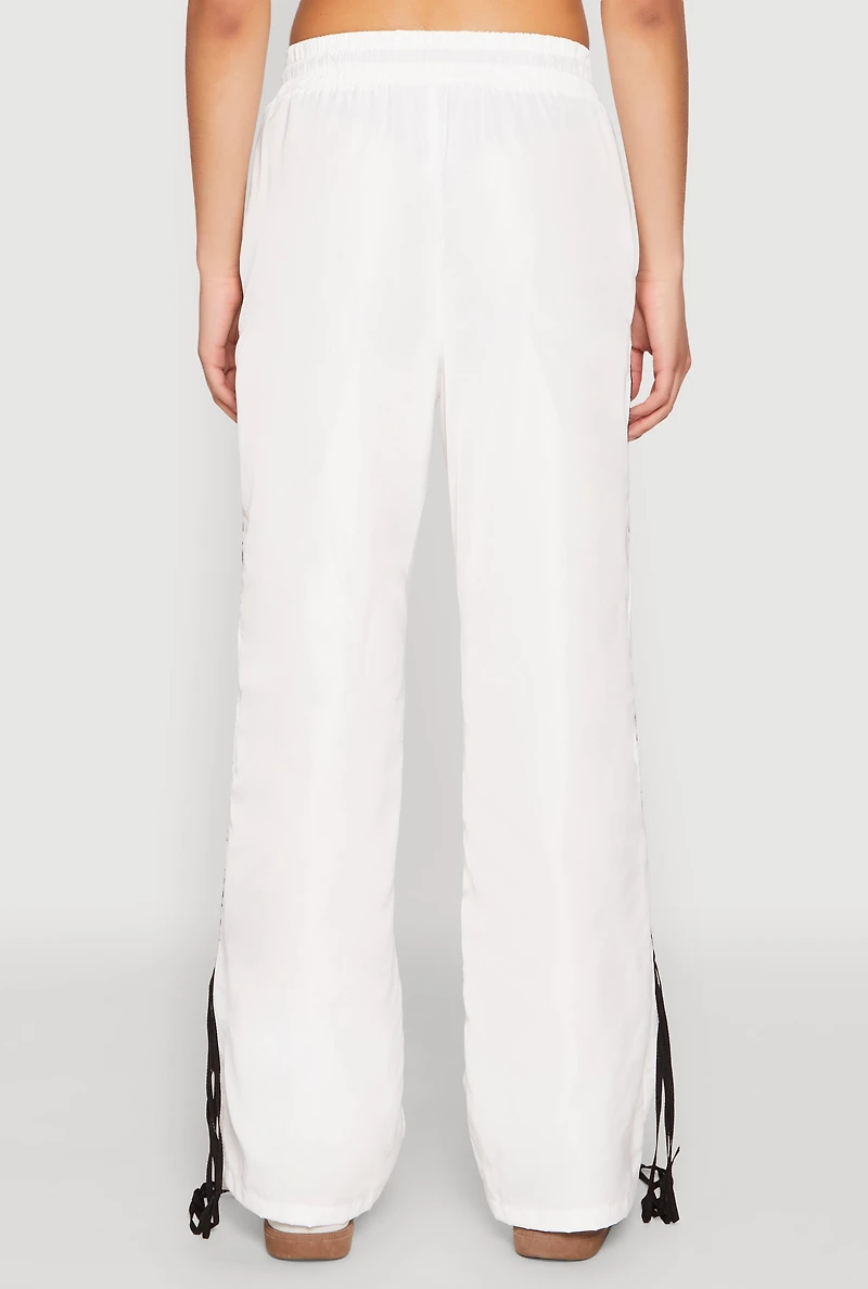 Womens Tie Side Varsity Stripe Track Pants, White,