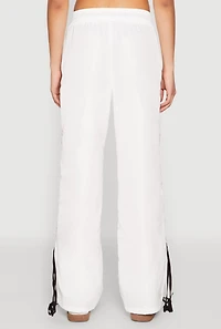 Womens Tie Side Varsity Stripe Track Pants, White,