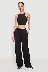 Scuba Drawstring Waist Pintuck Wide Leg Pants