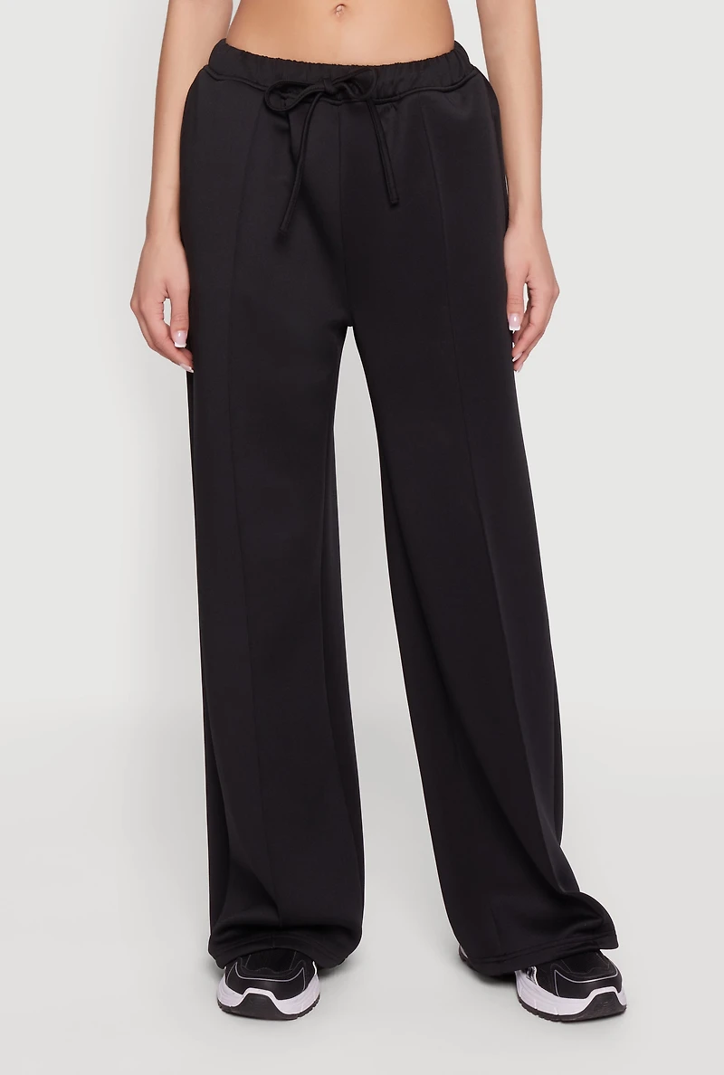 Scuba Drawstring Waist Pintuck Wide Leg Pants
