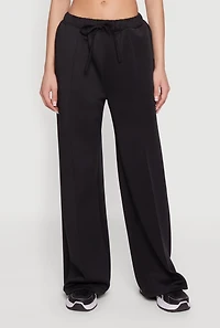 Scuba Drawstring Waist Pintuck Wide Leg Pants